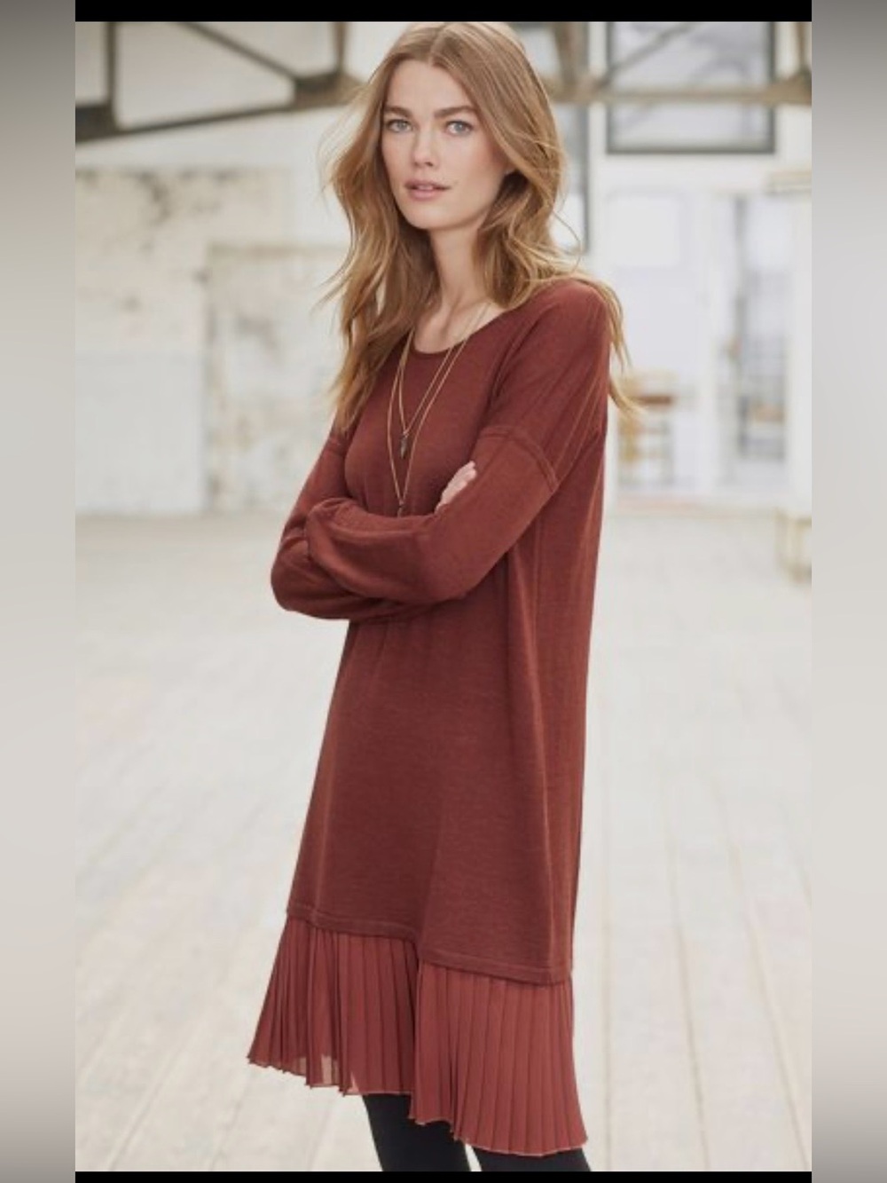 Wrap London Gray Long Sleeve Pleated Hem Dress